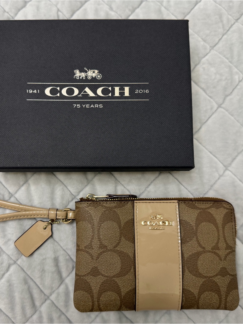 Coach Signature Wristlet with Patent Leather Trim